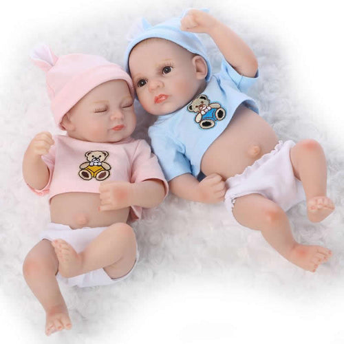 Sleeping Mini Twins Reborn Baby Dolls 11 Inches Full Silicone Newborn Babies A Sleeping Girl And An Awake Boy Kids Holiday Gift